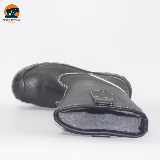 暖かい PU ソールレザー安全ウィンターブーツ。冬暖かい防水滑り止めレインブーツ/新しいスタイル/ハンドル付き PVC レインブーツ